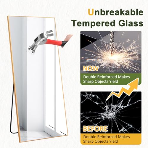 56"x19" Gold Aluminum Alloy Frame Full Length Mirror with Stand A436