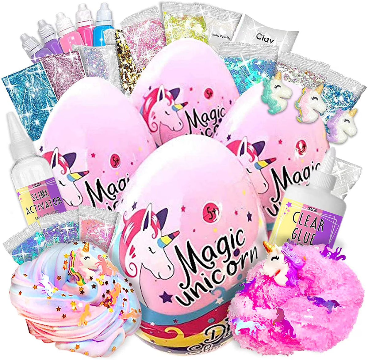 Unicorn Surprise Slime Egg Bundle 4 Pack Variety Slime Making Kit with Butter, Cloud, Glitter, Stardust Slime B26928