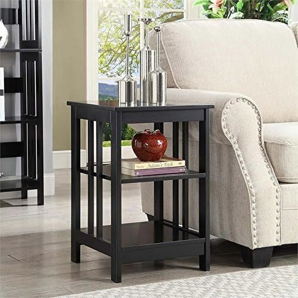 Black Wood End Table with Middle and Bottom Shelf W918330