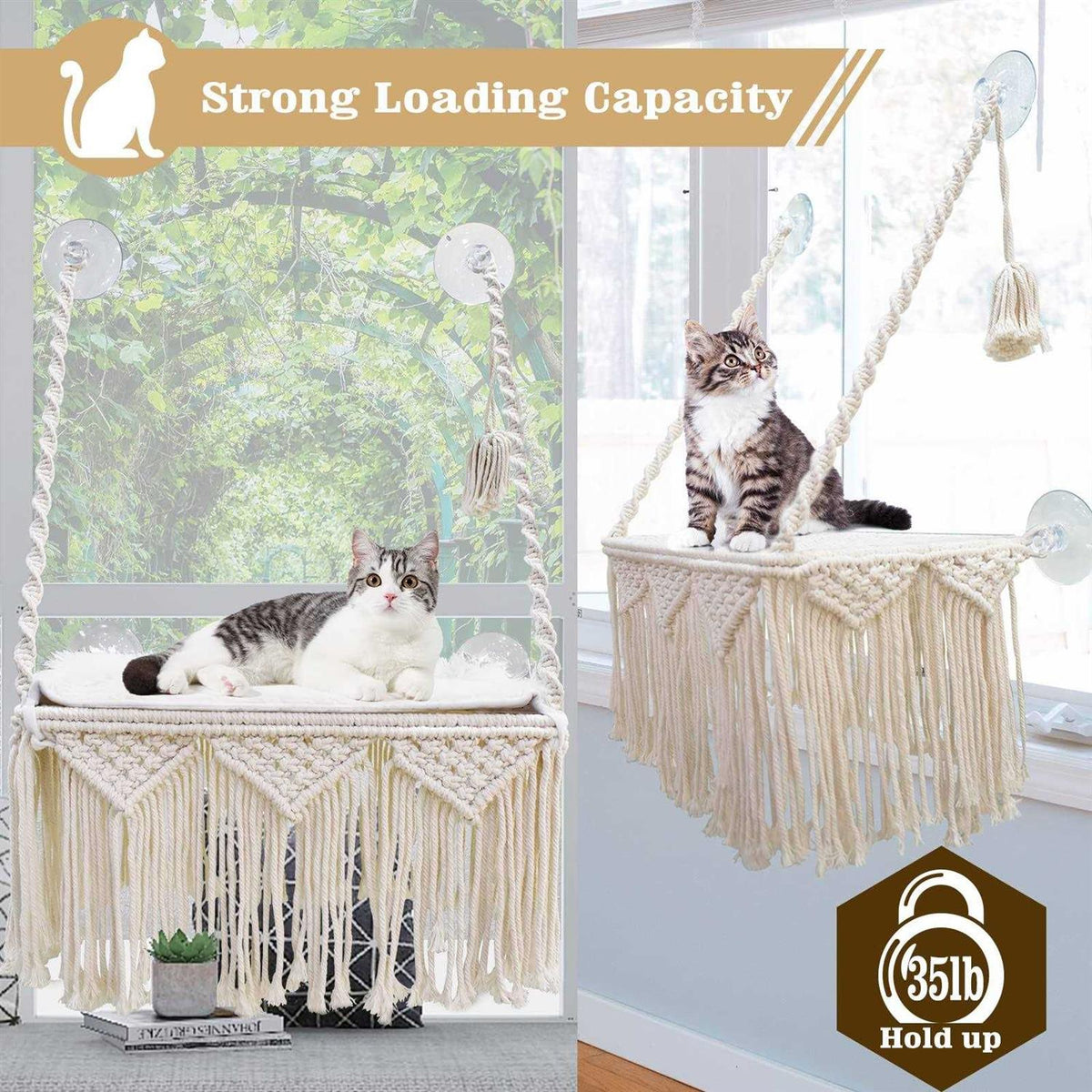 Macrame Cat Window Perch Hammock K89028
