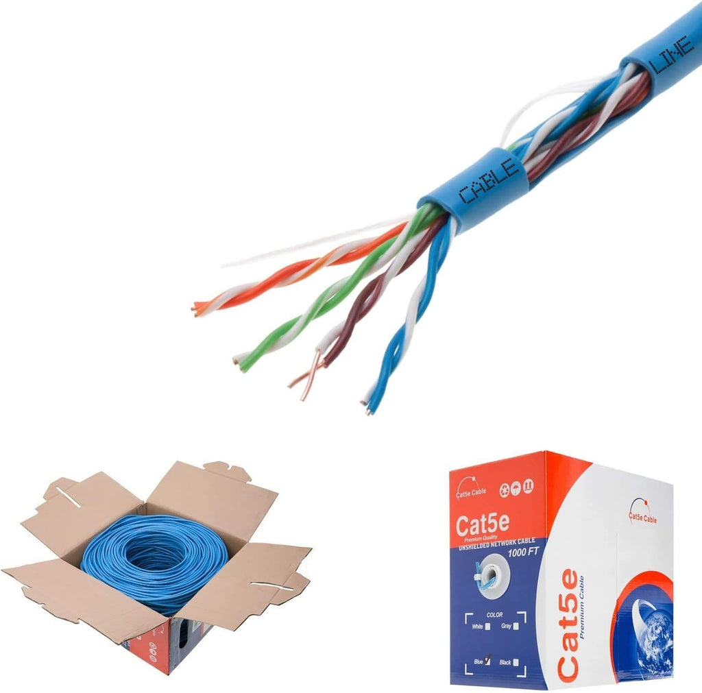 Plenum CAT5e 1000FT CMP Cable Black Solid 24 AWG Bulk Box Cat5 Networking Wire T71282
