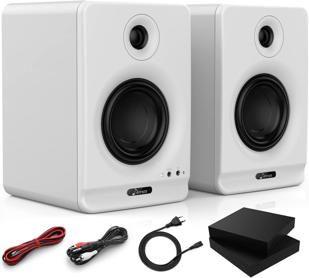 White 3" Bluetooth Studio Monitor Speakers 2-Pack with Isolation Pads N6507