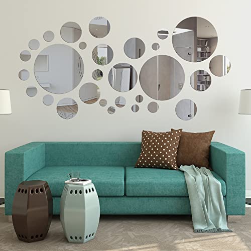 64 Pcs Acrylic Mirror Wall Stickers Frameless Circle Sticky Mirrors Q512