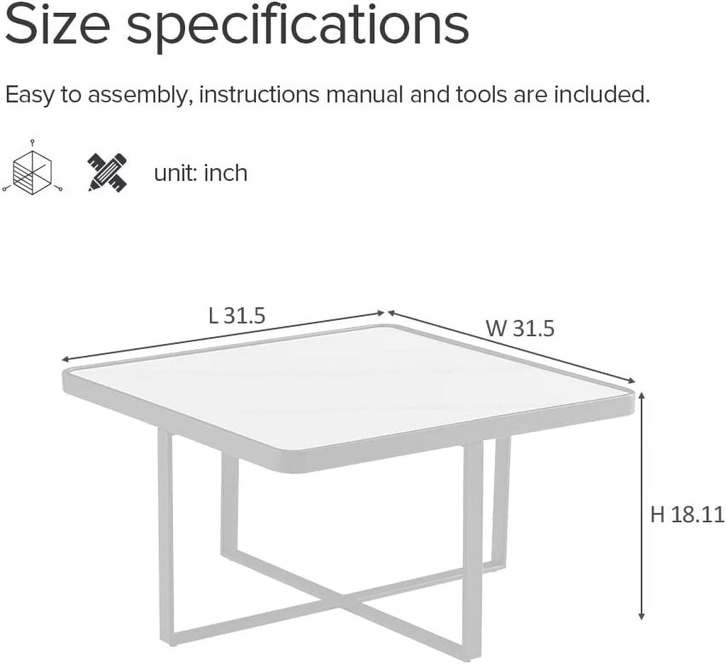 31.5 Inch Square Coffee Table with Sintered Stone Tabletop A3370
