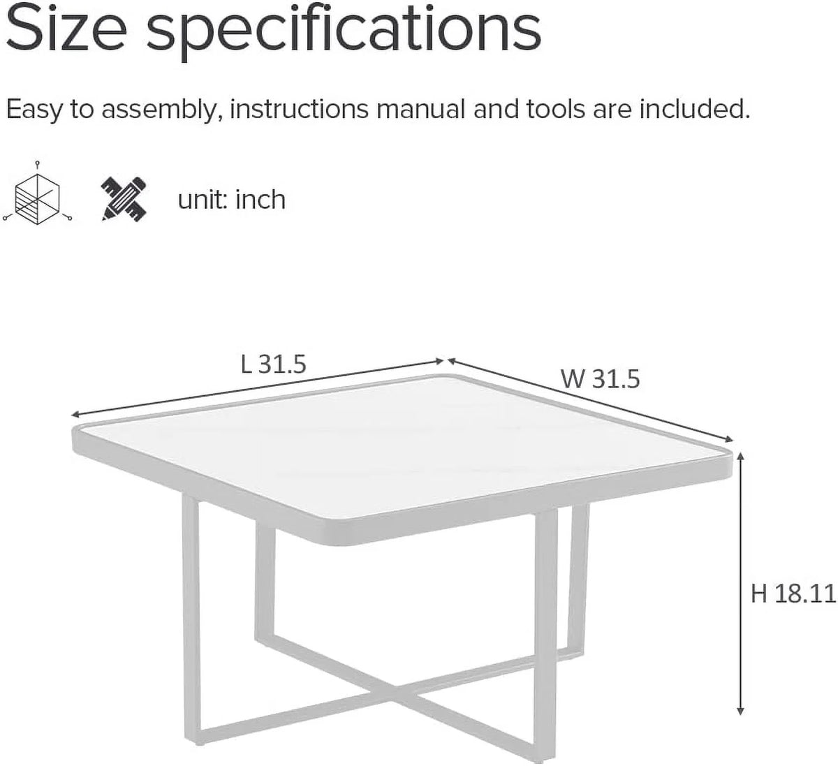 31.5 Inch Square Coffee Table with Sintered Stone Tabletop A3370