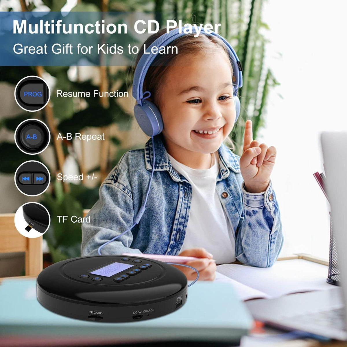 Pack of 2 Portable Bluetooth CD Player with Dual Headphone Jack M40990