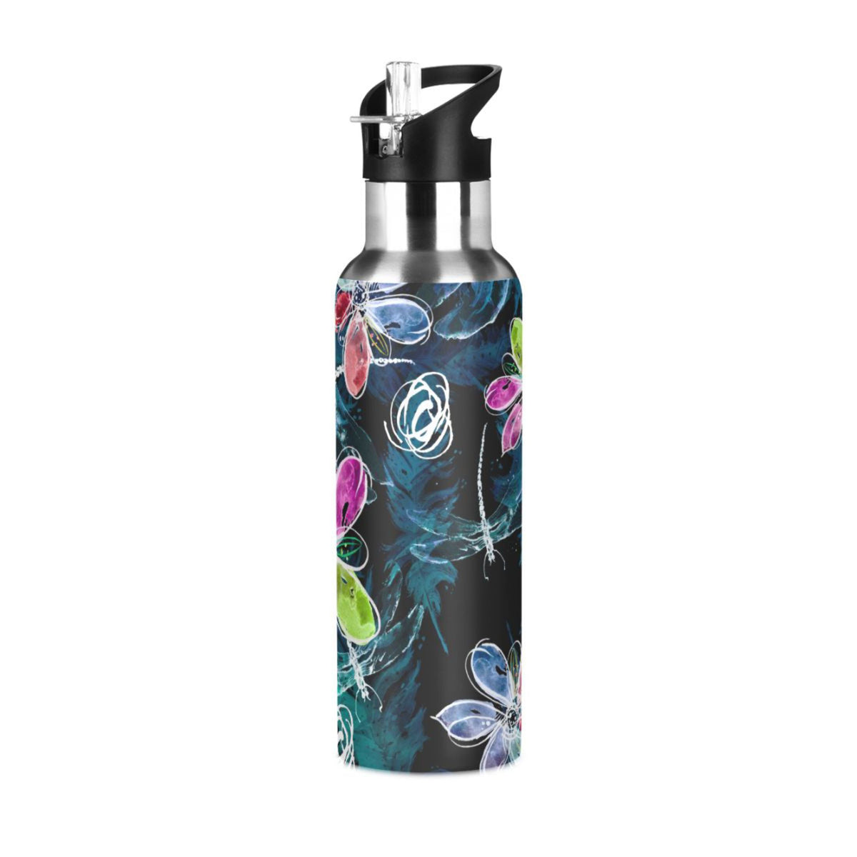 Stainless Steel Insulated Thermos Vacuum Flask Water Bottle with Straw Lid W950663