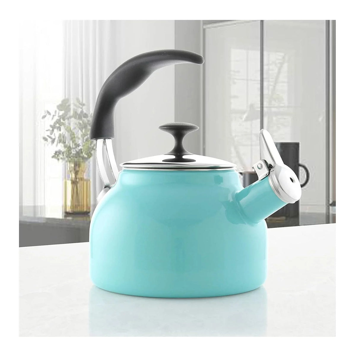Enamel-on-Steel Whistling Tea Kettle 1.6-Quart Aqua D589412