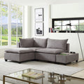 Light Gray Fabric Sectional Loveseat Ottoman G541
