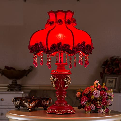 Blue Fabric 1 Head Floral Table Lamp with Beaded Fringe and Lace Q638