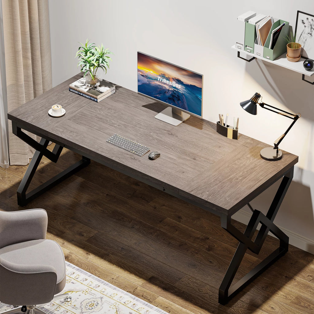 63 in. Computer Desk with Wooden Tabletop U8319