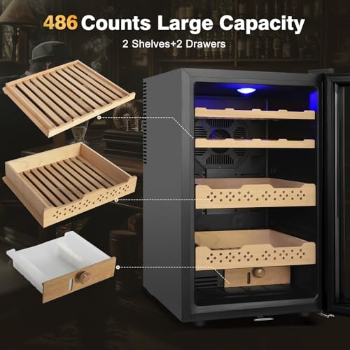 Electric Cooler Cabinet 35L with Temperature and Humidity Control, Spanish Cedar Wood Shelves and Safety Lock R52914
