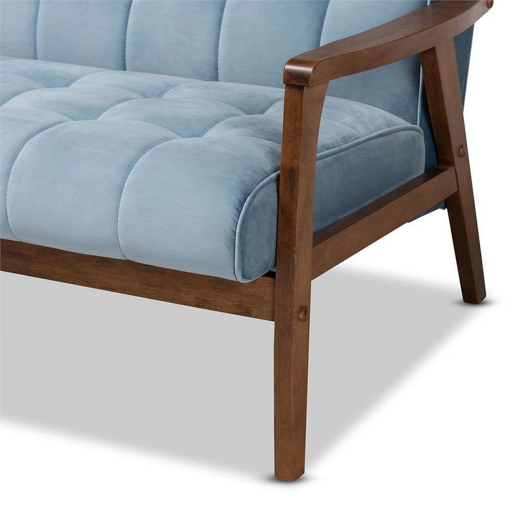 Light Blue Velvet Upholstered Wood 3-Piece Living Room Set O98288