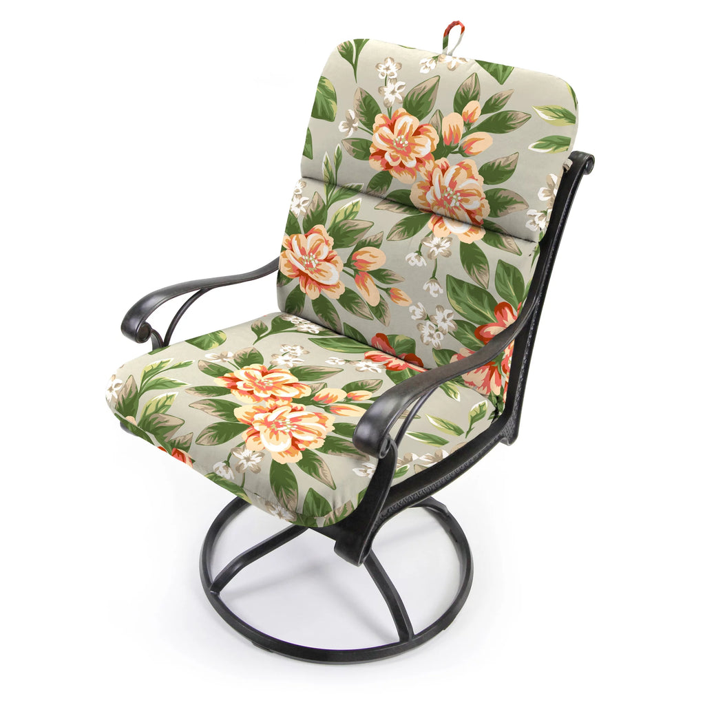 45" x 22" Cedar Grey Floral Rectangular Outdoor Chair Cushion with Ties and Hanger Loop F12319