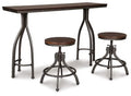 Rustic Brown Counter Height Dining Table and Bar Stools Set of 3 G214