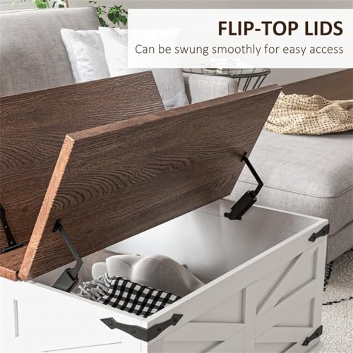 Distressed White & Brown Square Storage Coffee Table with Hinged Lift Top D934813