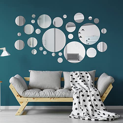 64 Pcs Acrylic Mirror Wall Stickers Frameless Circle Sticky Mirrors Q512