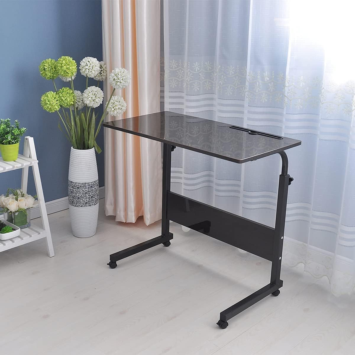 Height Adjustable Rolling Side Table with Wheels, Black N743472