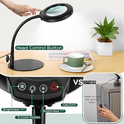 10X Magnifying Glass with Light and Stand, Flexible Gooseneck Magnifying Desk Lamp D152