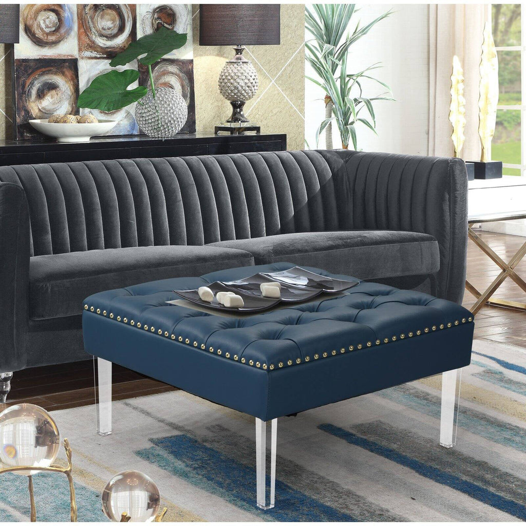 Square Tufted PU Leather Upholstered Ottoman I584