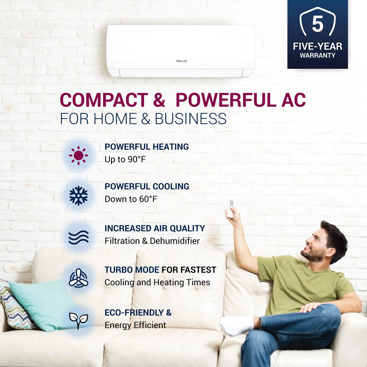 9000 BTU Wifi Enabled Mini Split Air Conditioner & Heater V154