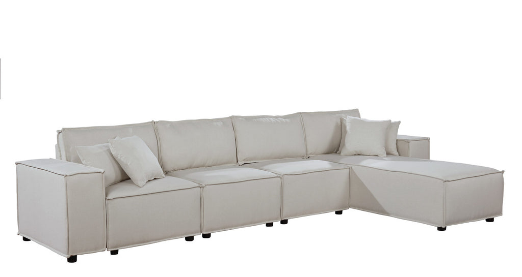 Cream Beige Linen Sofa with Reversible Chaise I327904