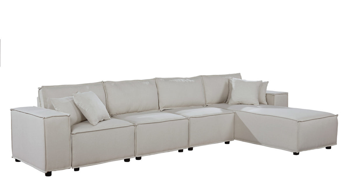 Cream Beige Linen Sofa with Reversible Chaise I327904