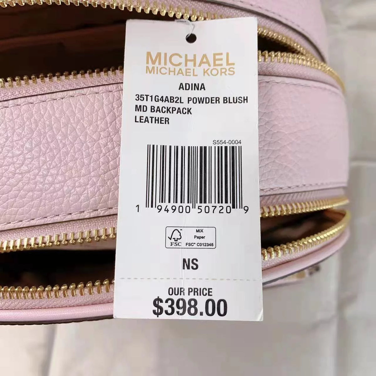 Powder Blush Pink Pebbled Leather Backpack T286544