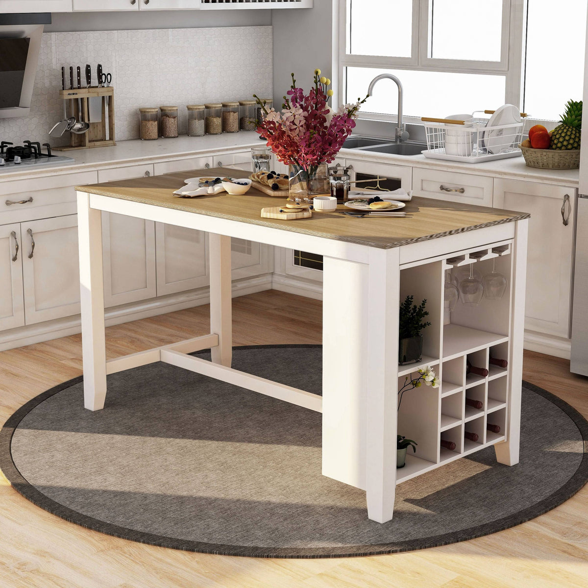 Rustic White 63 inch Kitchen Island Z130