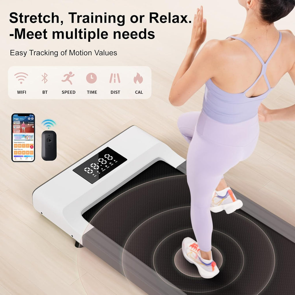 White 45.12" L Under Desk Treadmill with Remote Control LED Display M25022