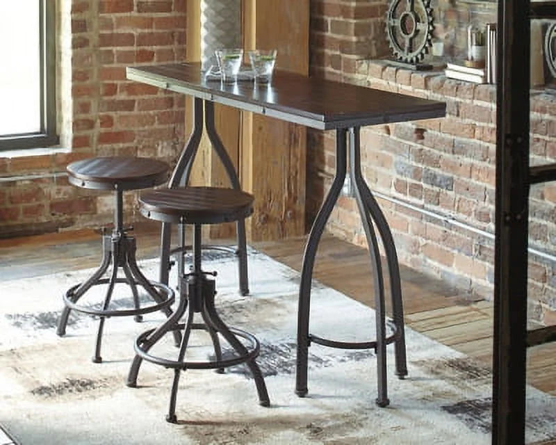 Rustic Brown Counter Height Dining Table and Bar Stools Set of 3 G214