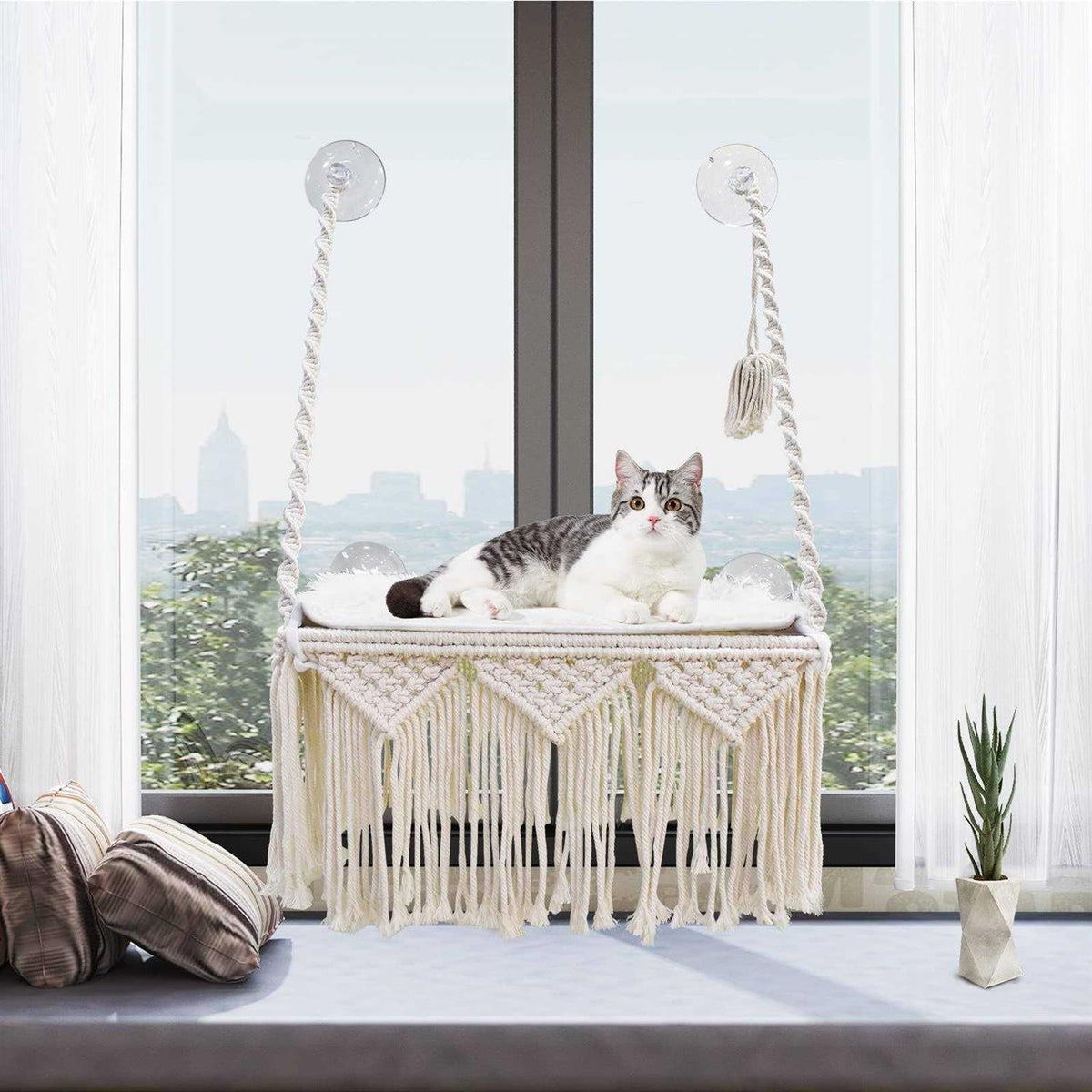 Macrame Cat Window Perch Hammock K89028