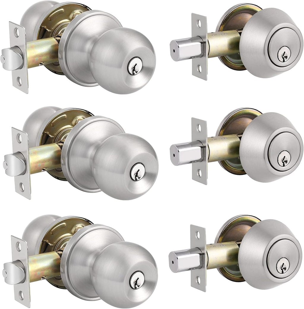 Front Door Handleset with Single Cylinder Deadbolt in Satin Nickel Finish O258493