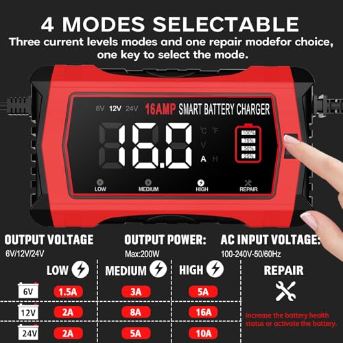 16 Amp 6V 12V 24V Battery Charger V2793