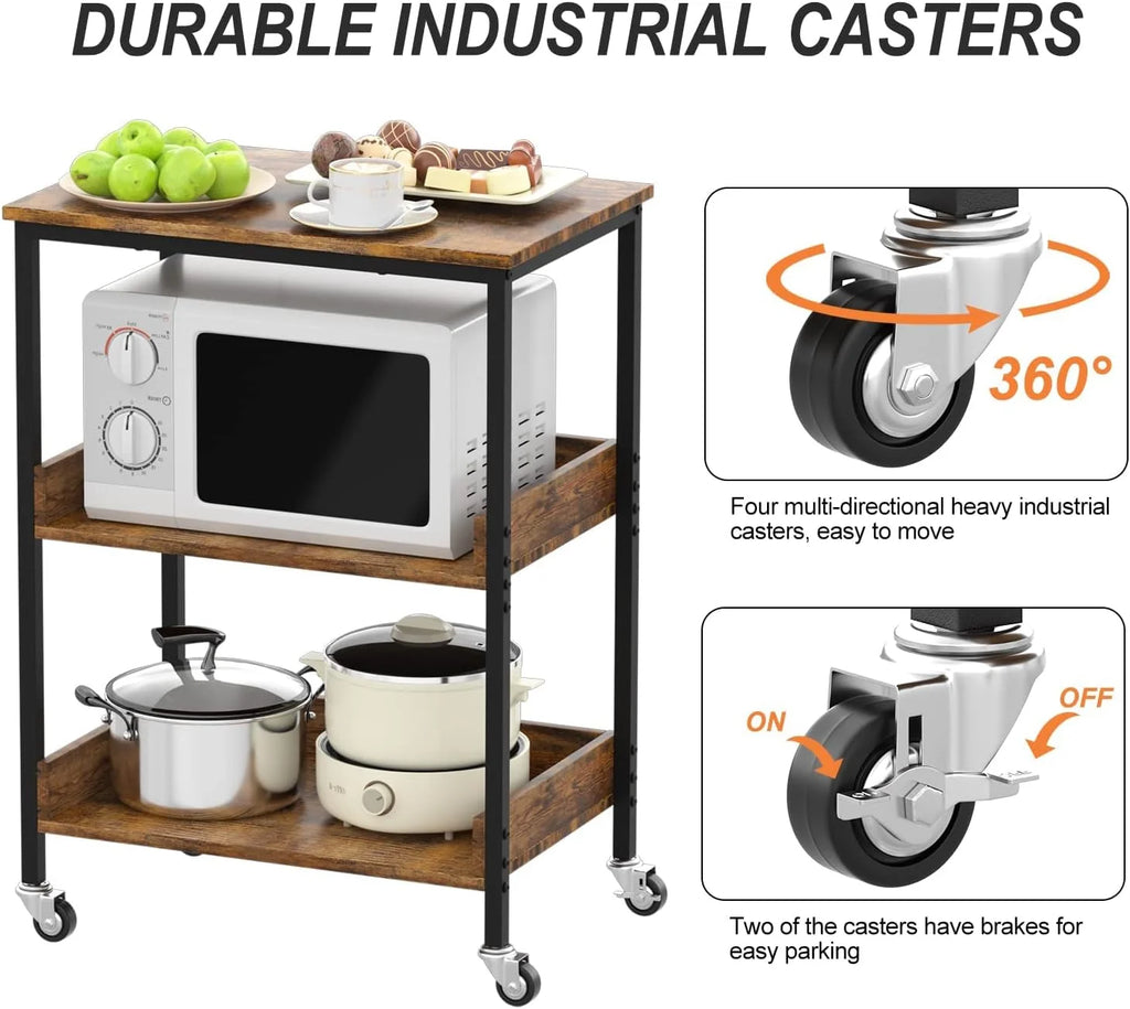 3-Tier Kitchen Utility Storage Cart with Rolling Wheels K53464