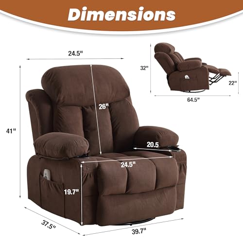 Grey Swivel Rocker Recliner Chair with Heat and Massage Z98918
