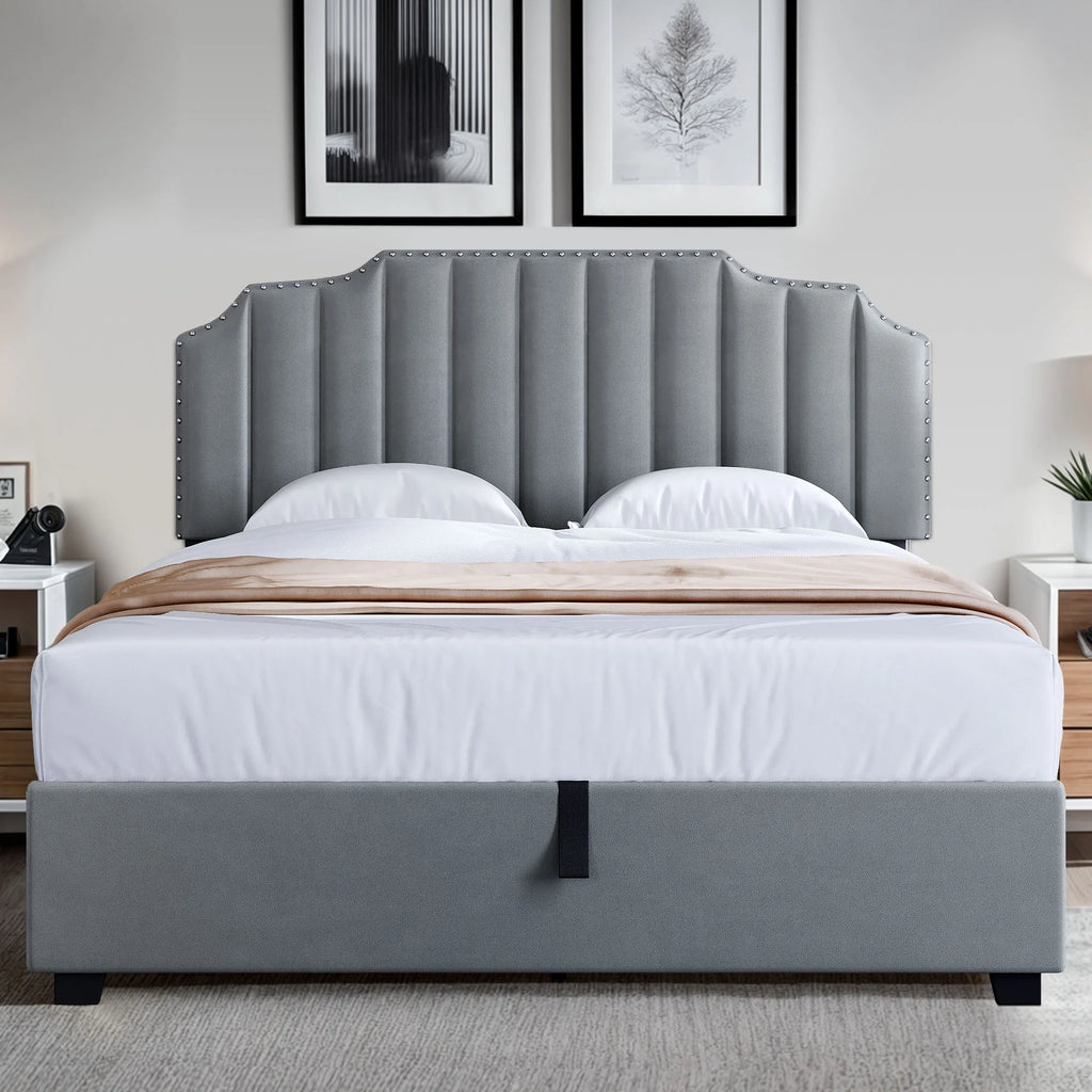 King Lift Up Storage Velvet Upholstered Platform Bed Frame N4646