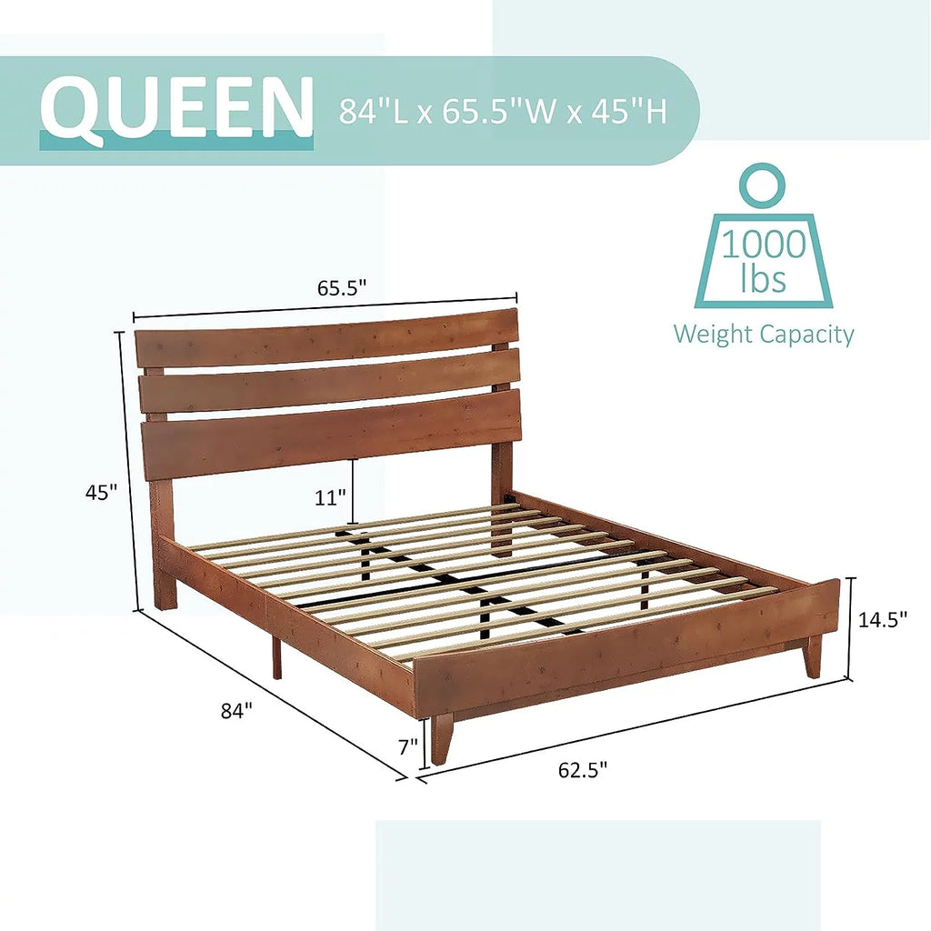 Queen Walnut Solid Wood Bed Frame with Headboard A525