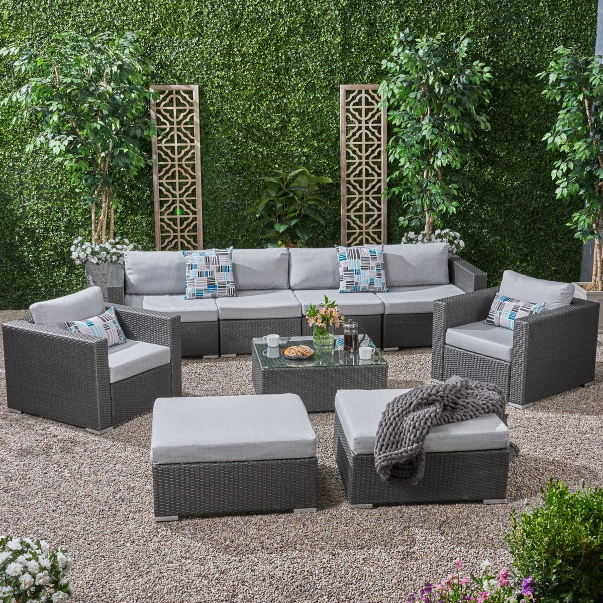 9pc Outdoor Wicker Sectional Sofa Set with Cushions S471078