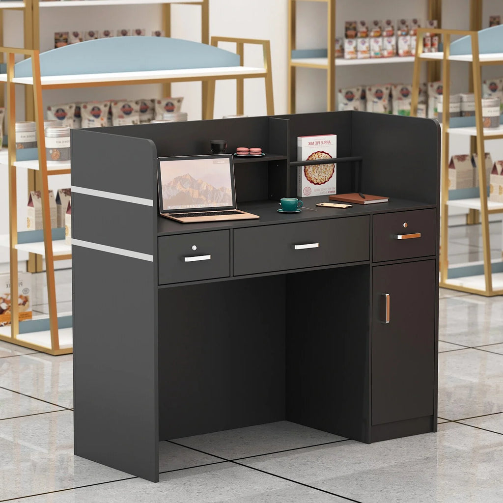 47.2"L Reception Counter Desk with Lockable Drawers, Black K87511