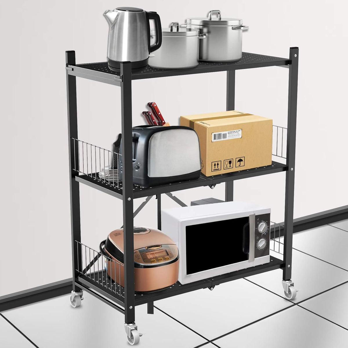 3 Shelf Steel Shelving Unit with Wheels C690594