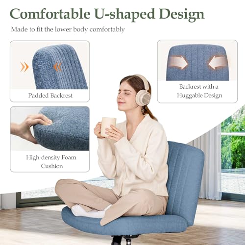 Beige Armless Adjustable Swivel Cross Legged Chair P132