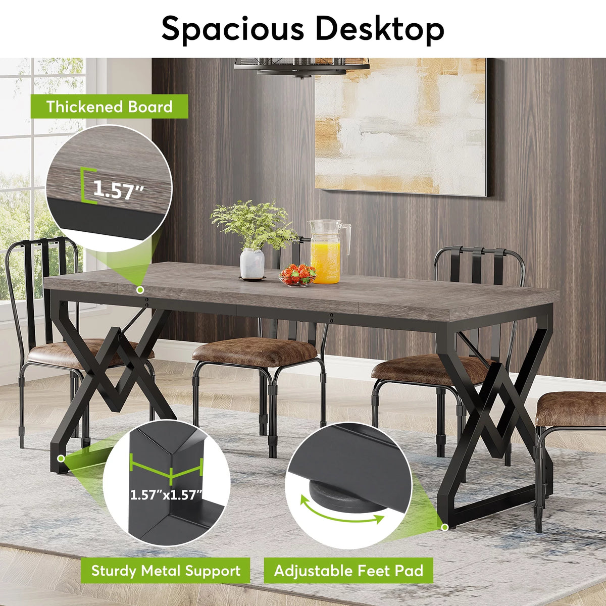 63 in. Computer Desk with Wooden Tabletop U8319
