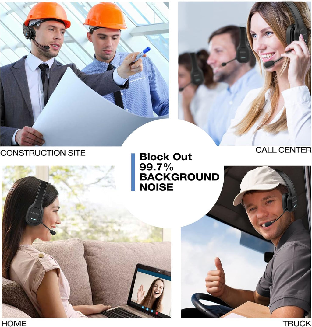 Wireless Headset with Microphone, Noise Canceling On-Ear Headphones with USB Dongle, 32H Talk Time Q35645