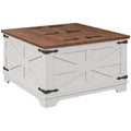 Distressed White & Brown Square Storage Coffee Table with Hinged Lift Top D934813