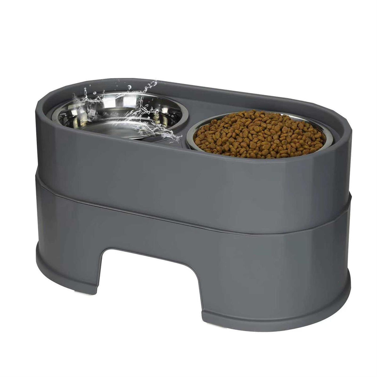 Raised Stainless Steel Dog Bowls Adjustable Double Bowl with Stand F400108
