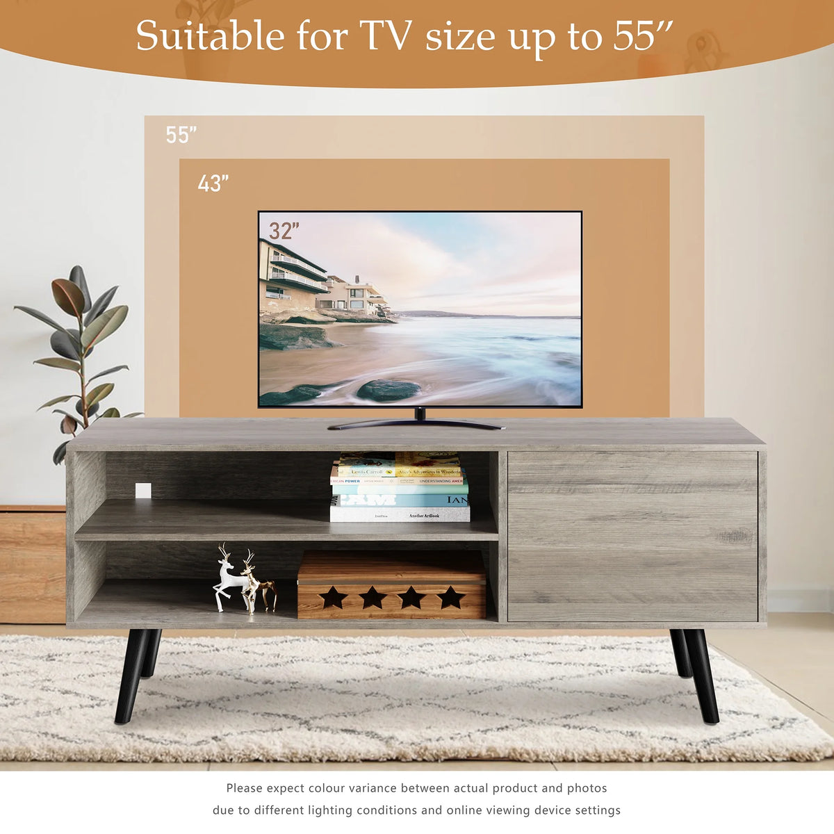 Grey Wood TV Stand up to 55 inches with Storage G772