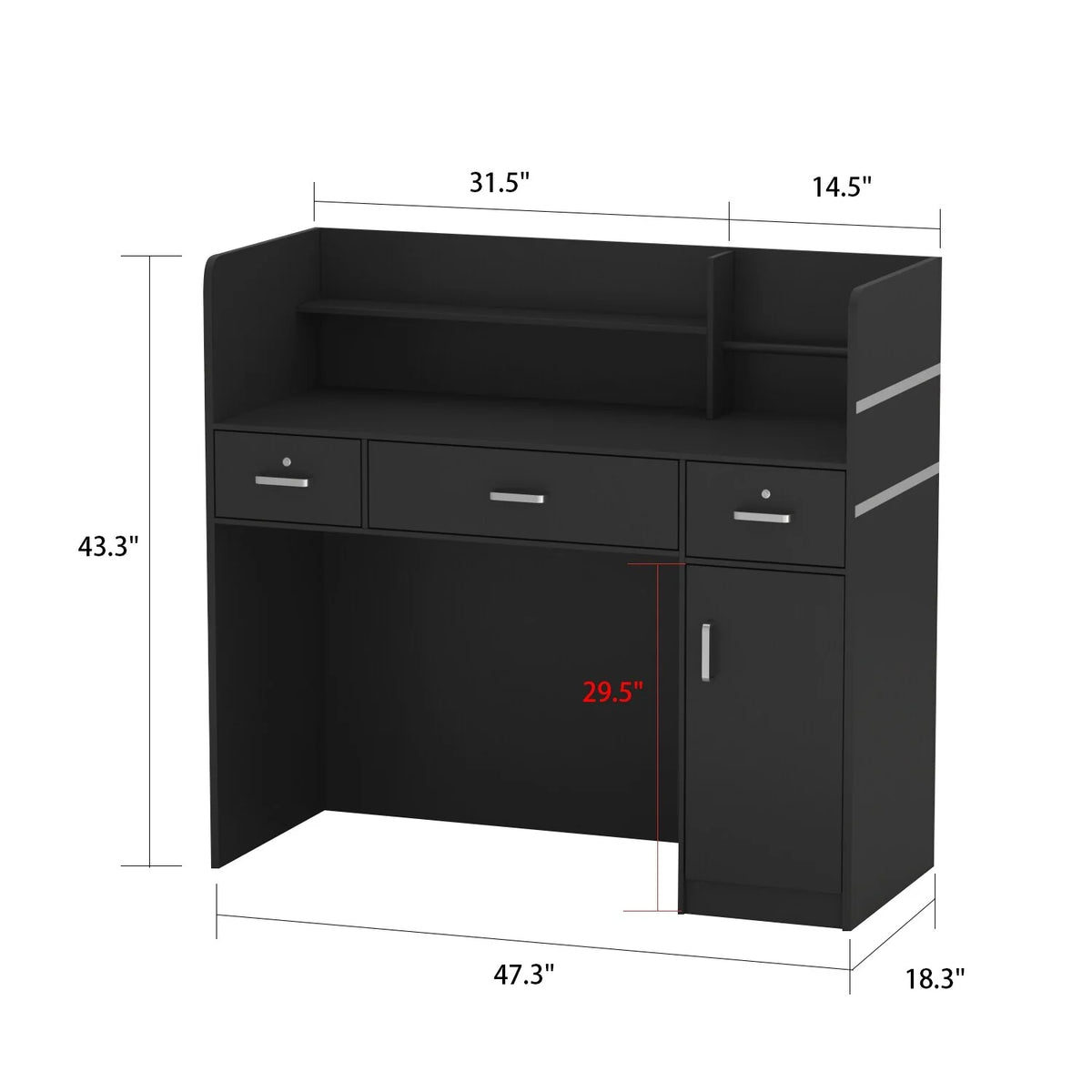 47.2"L Reception Counter Desk with Lockable Drawers, Black K87511