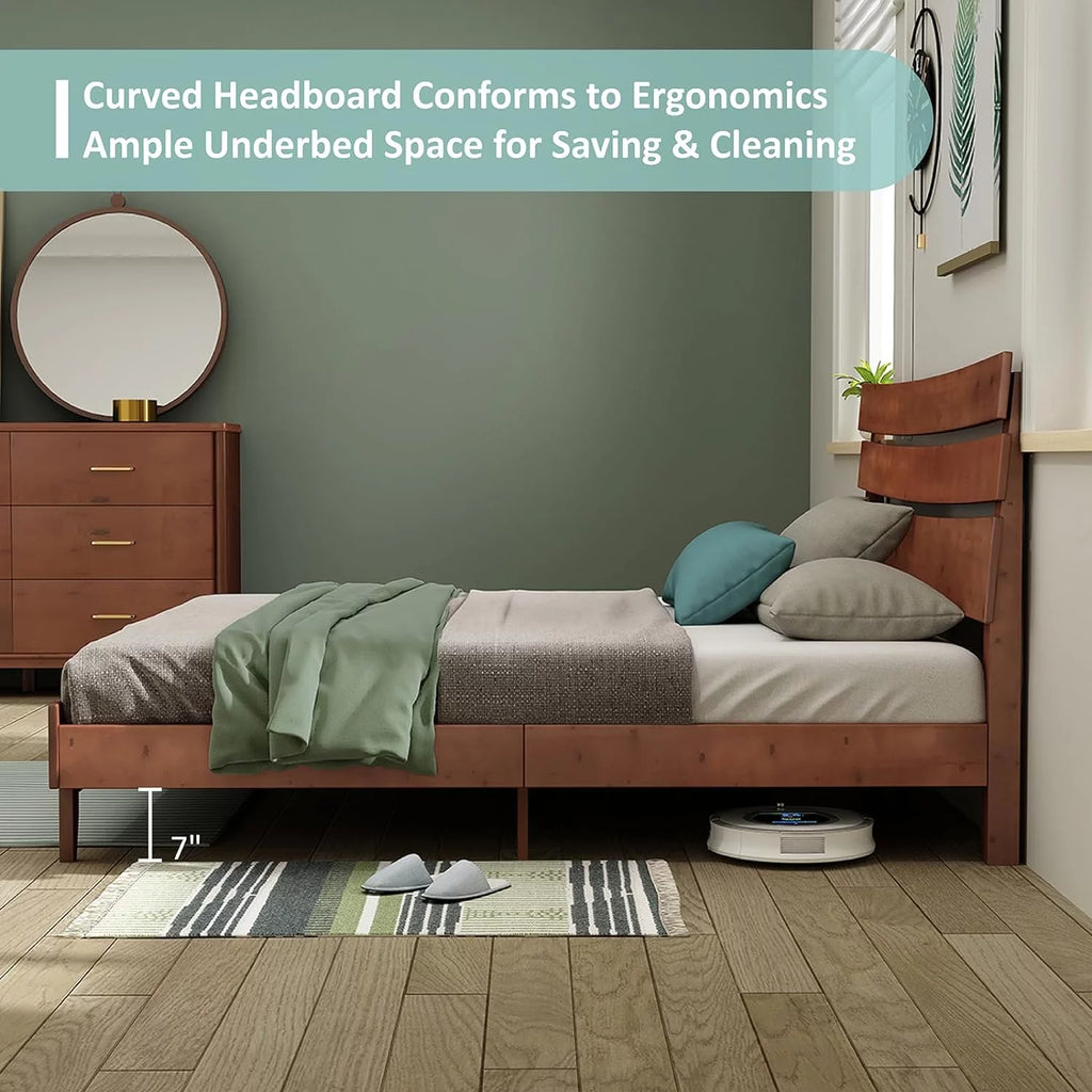 Queen Walnut Solid Wood Bed Frame with Headboard A525