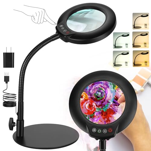 10X Magnifying Glass with Light and Stand, Flexible Gooseneck Magnifying Desk Lamp D152